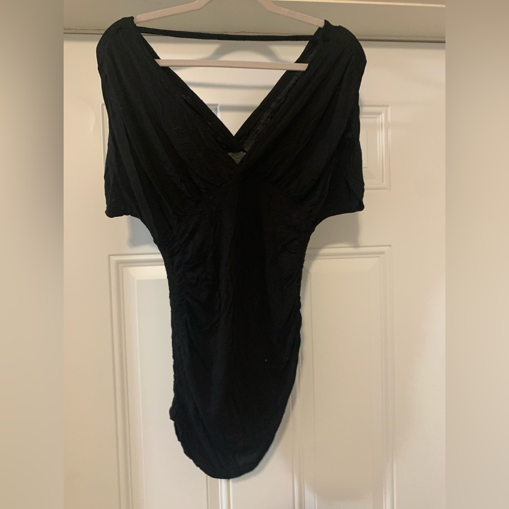 Low back ruched black top